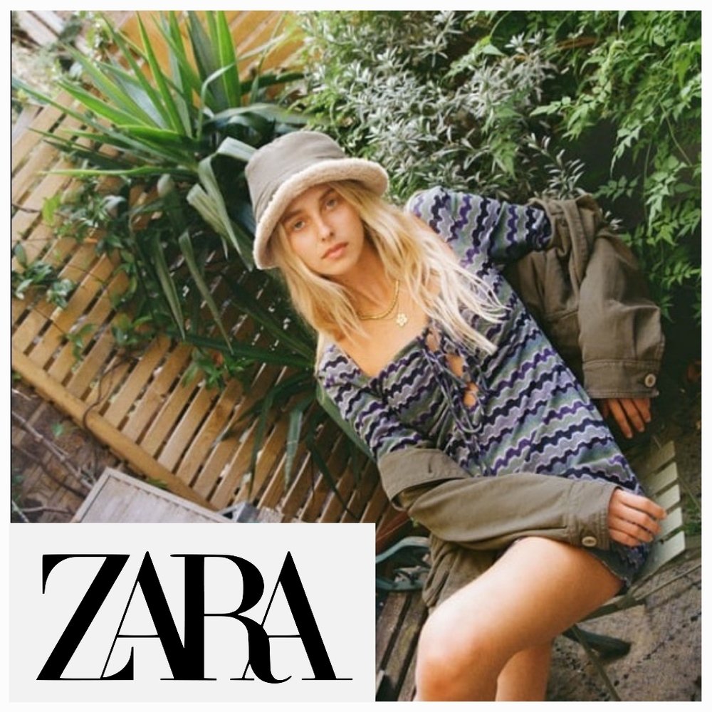 ZARA Purple/Green Metallic Geo Striped Tie Front Long Sleeve Mini Dress